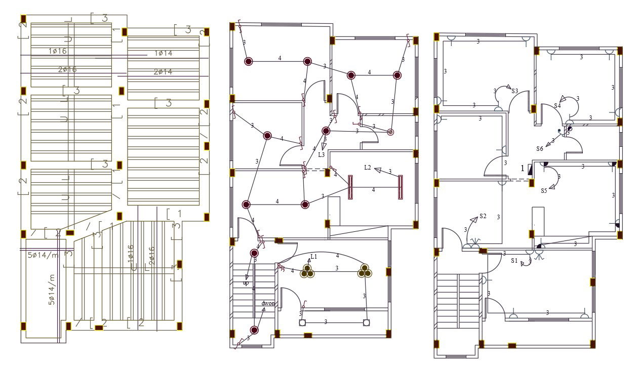 3 Bedroom House Electrical Layout Plan Design DWG File