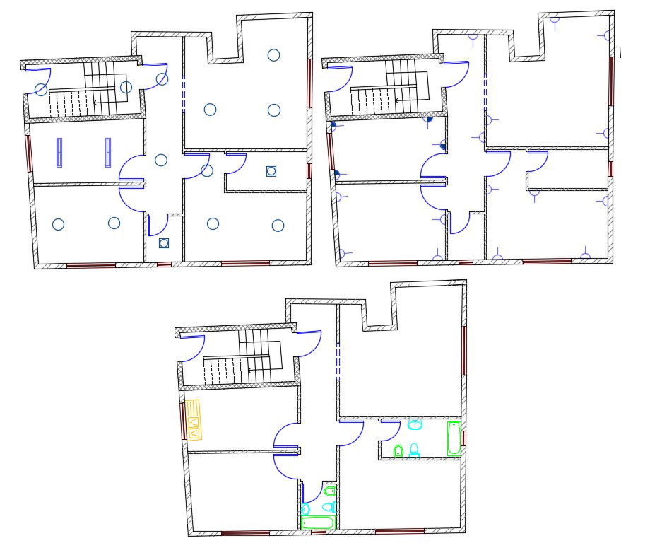 3 Bedroom House Wiring Plan AutoCAD File