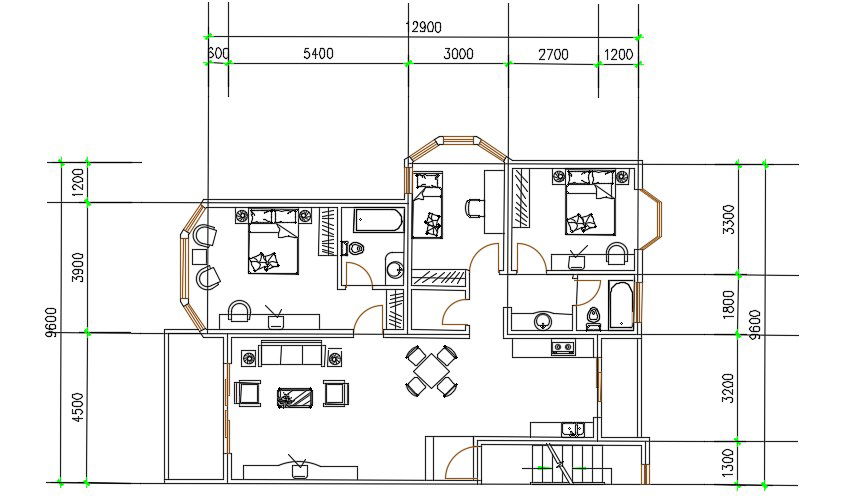 3 Bedroom Modern House Plans Drawing AutoCAD File