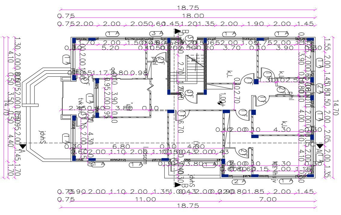 3 Bedrooms House Ground Floor Plan DWG File