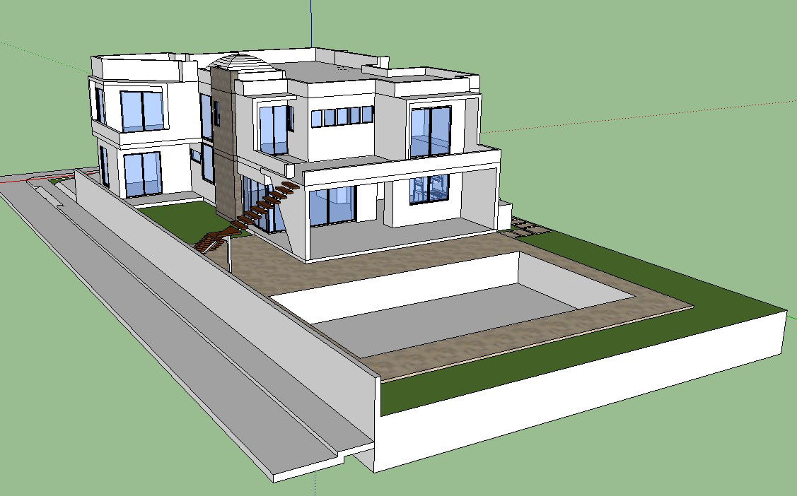 3D Architecture Modern Bungalow Design Sketch Up File