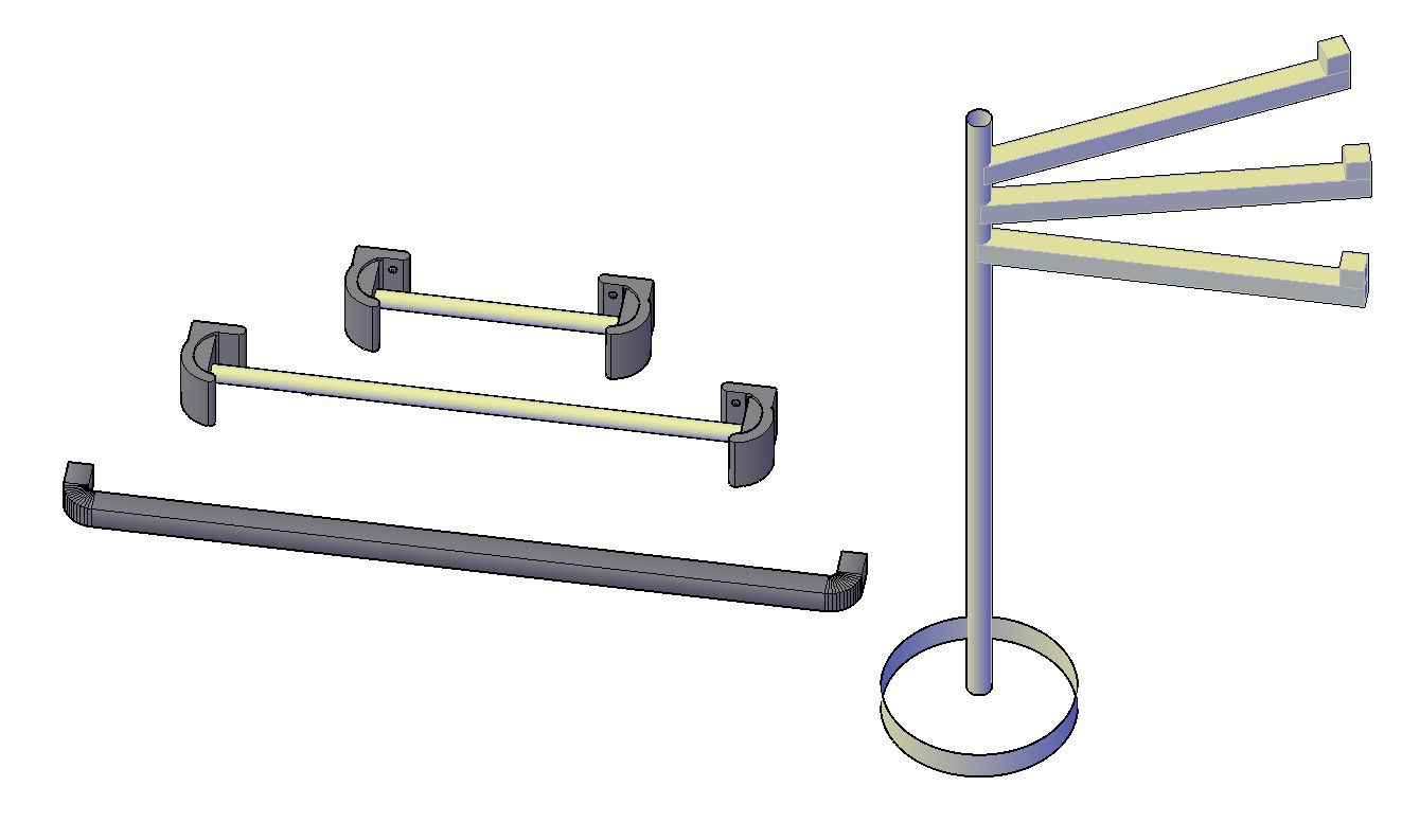 3D AutoCAD Drawing Towel Rack With Basic Rendered Free Download