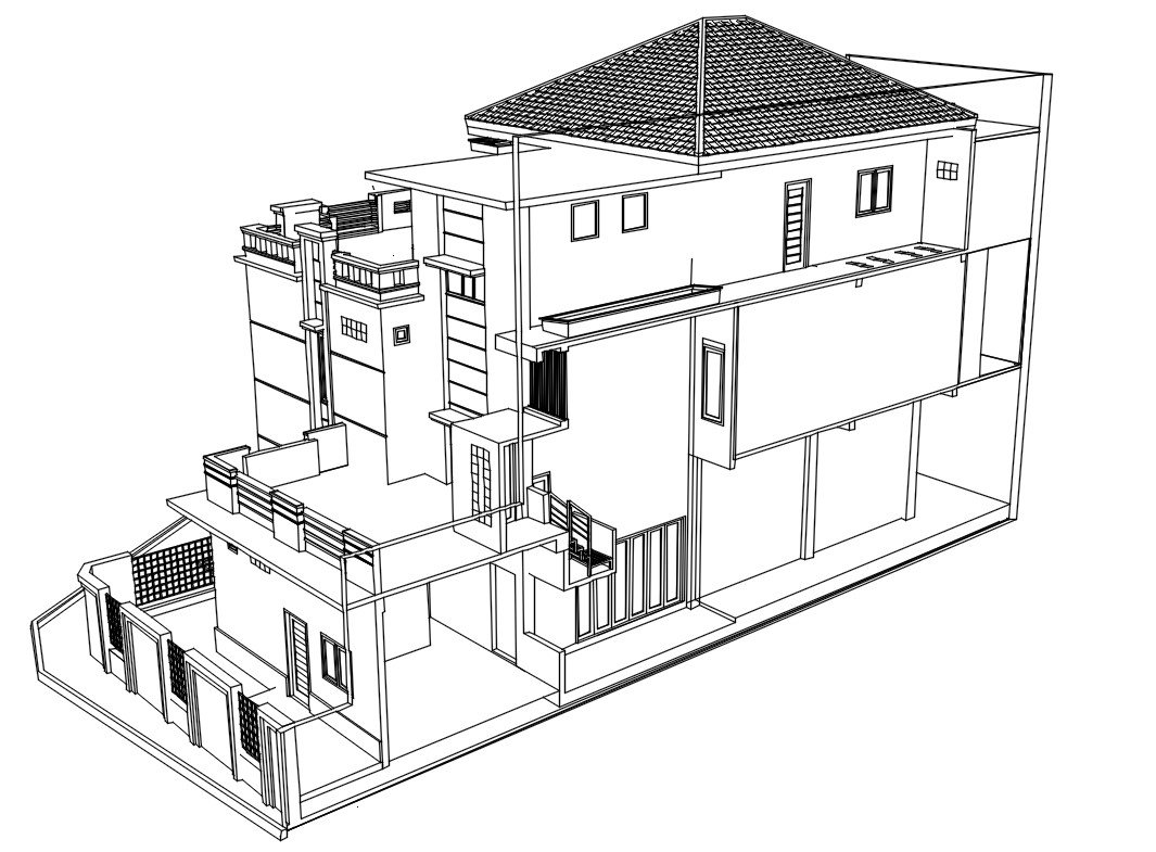 3D Bungalow Designs Elevation Top View AutoCAD File