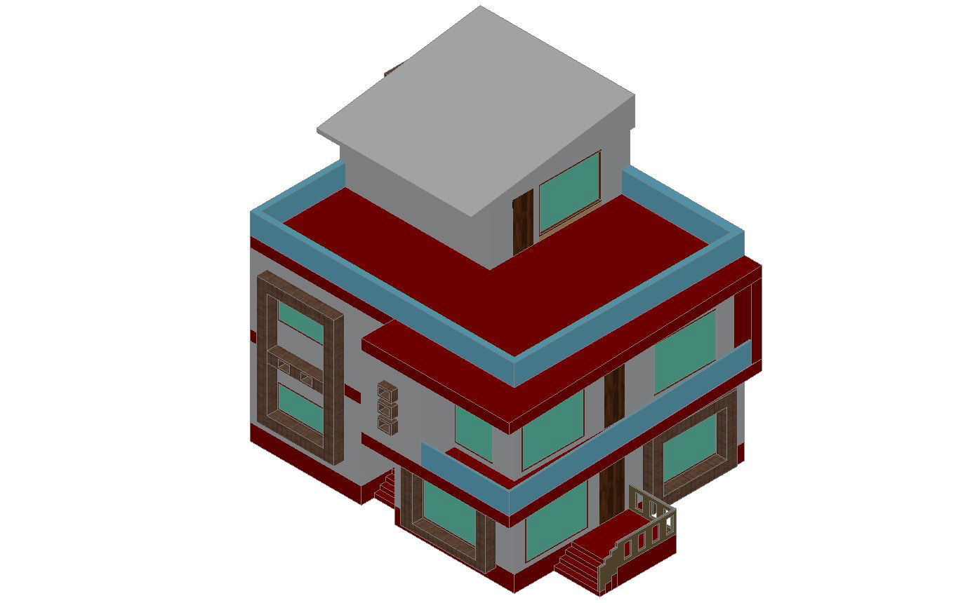 Find Modern Residential Building Elevation 3D CAD Drawing DWG File