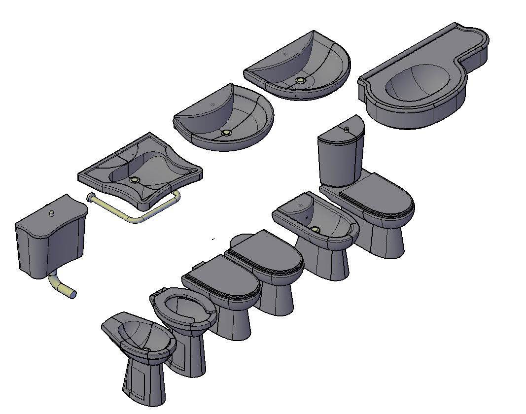 3D CAD Drawing Of Bathroom Fixture AutoCAD File Free Download
