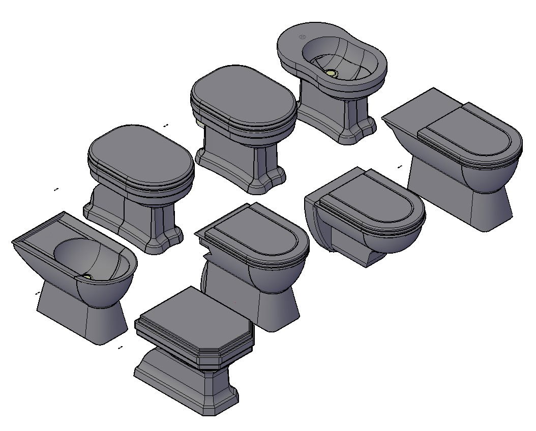 3D CAD Drawing Of Different Types Of Commode Design AutoCAD File 