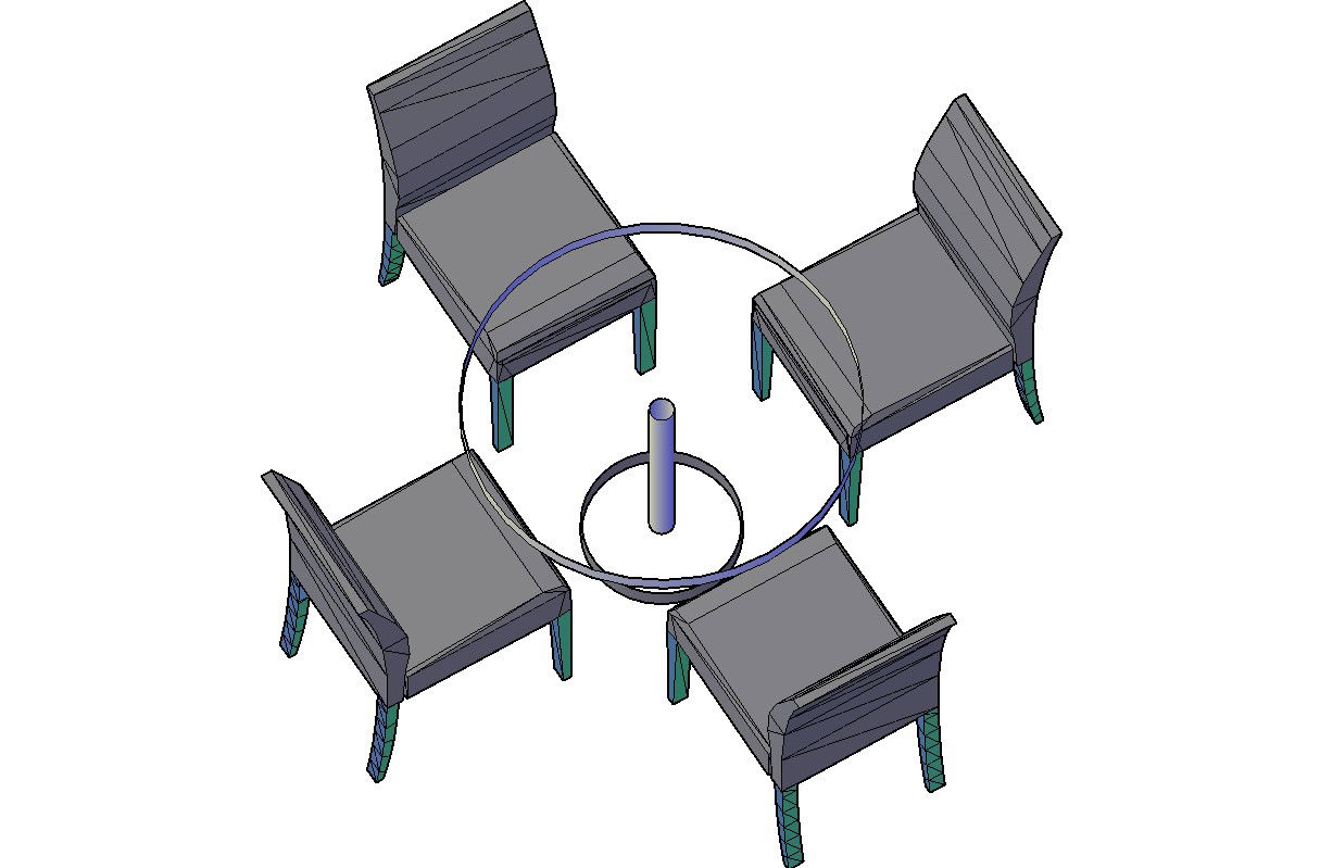 3D CAD Drawing Of Four Seater Round Glass Table AutoCAD File