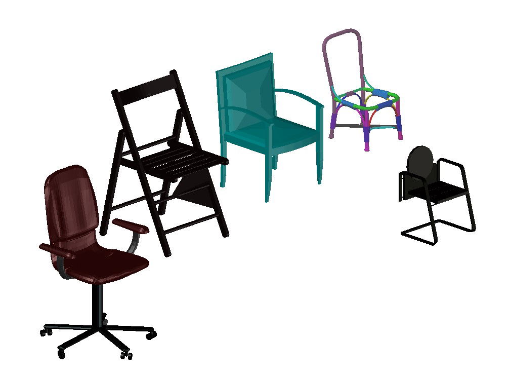 3D CAD Drawing Of Many Chairs With Rendered AutoCAD File