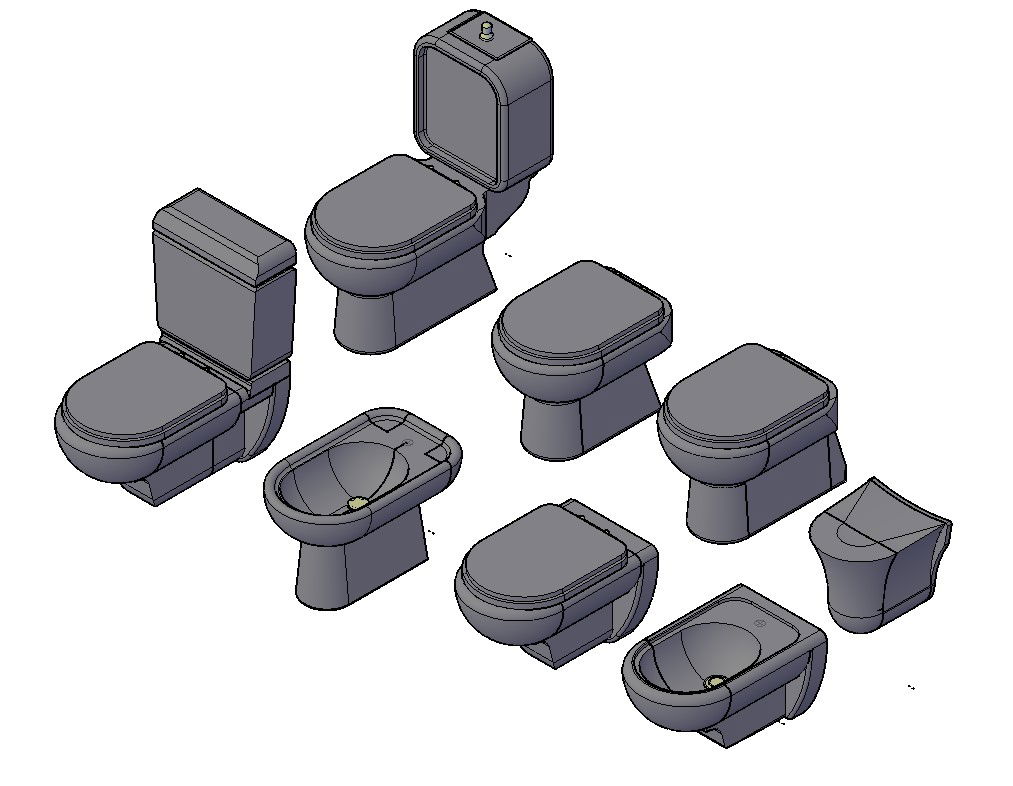 3D DWG Drawing Different Types Of Commode Design In 3D AutoCAD File