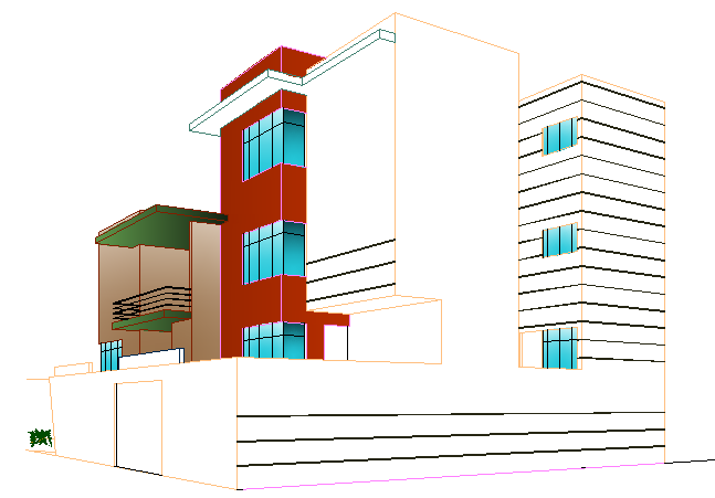 3D Design of Bungalow Architecture Layout dwg file