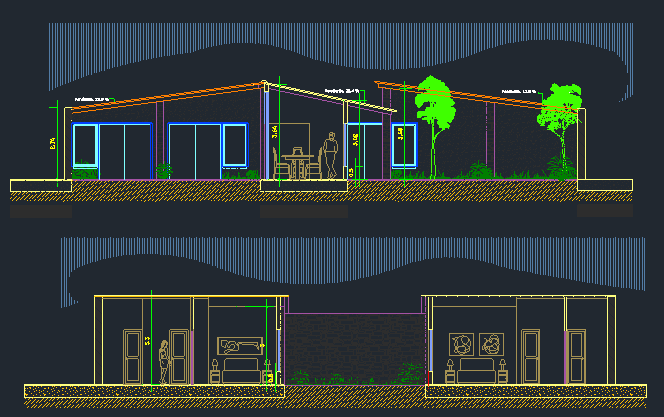 3D Design of Bungalow Elevation dwg file