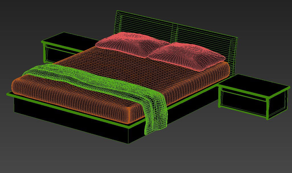 3D Double Bed With Backrest And Side Table Design MAX File