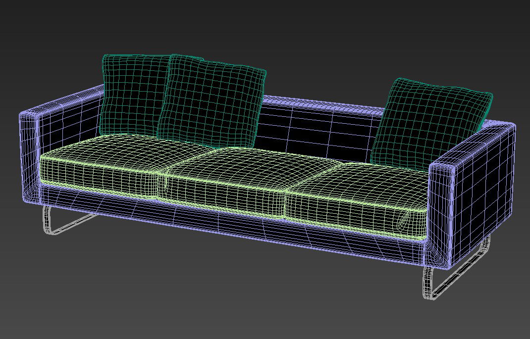 3D Drawing Of Three Seater Sofa With Rendered In 3D MAX File