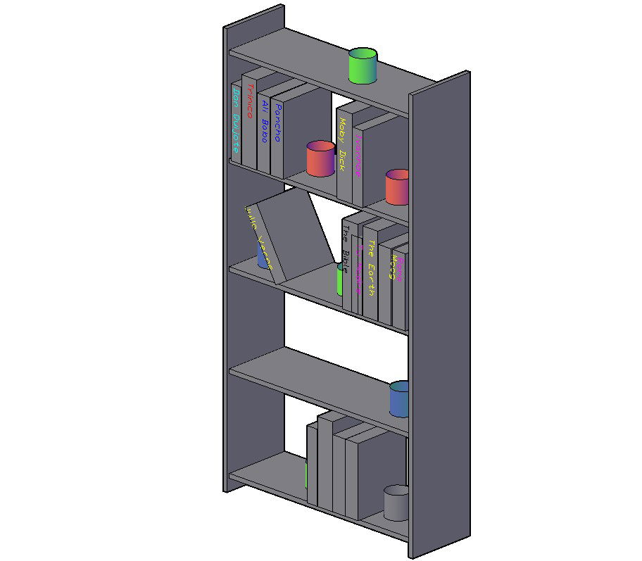 3D Drawing of Book Rack With Basic Rendered 3D CAD File