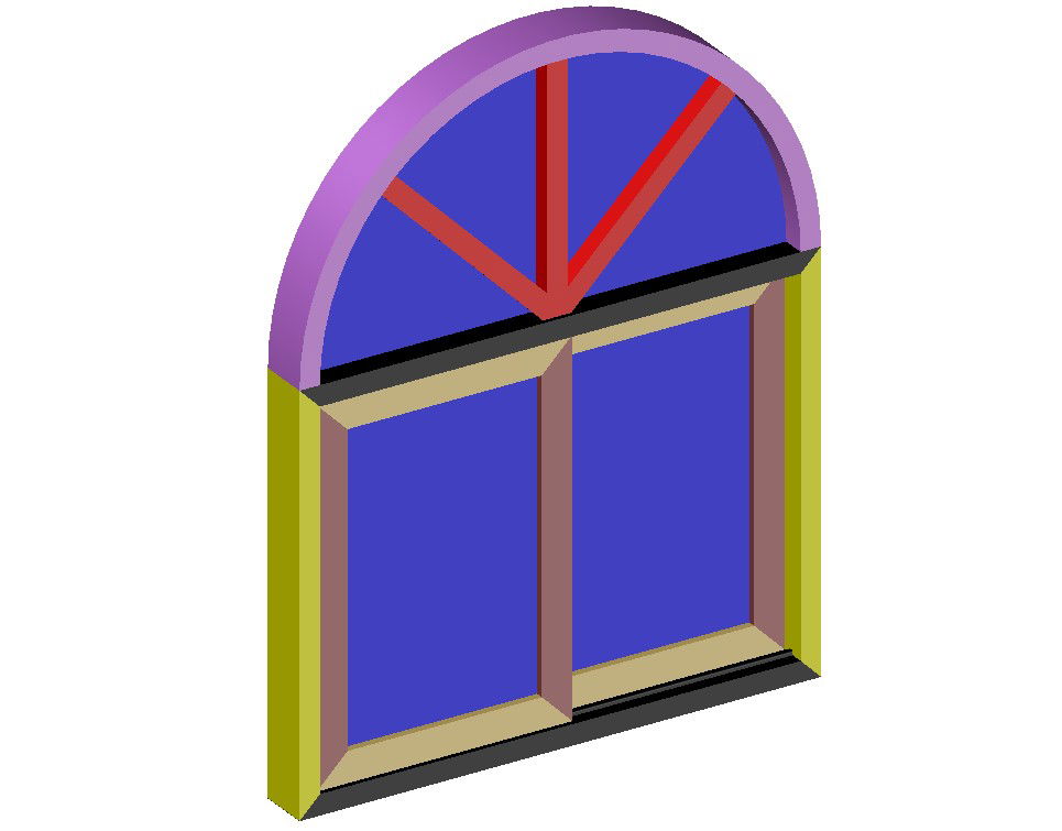 3D Drawing of Semi-Round Window With Rendered in 3D MAX File