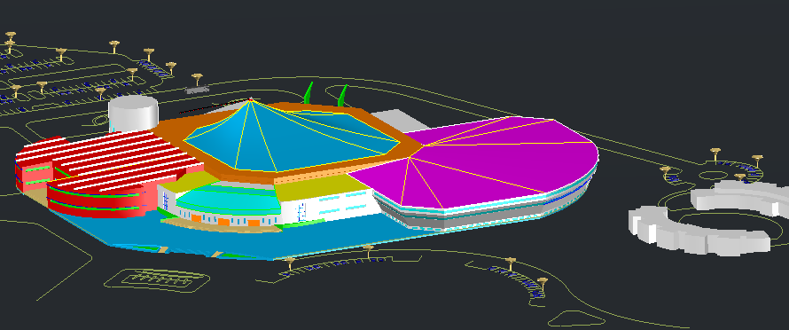 3D Elevation of City Sports Center Architecture Layout dwg file