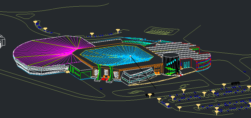 3D Elevation of Multi-Purpose City Sports Ground dwg file
