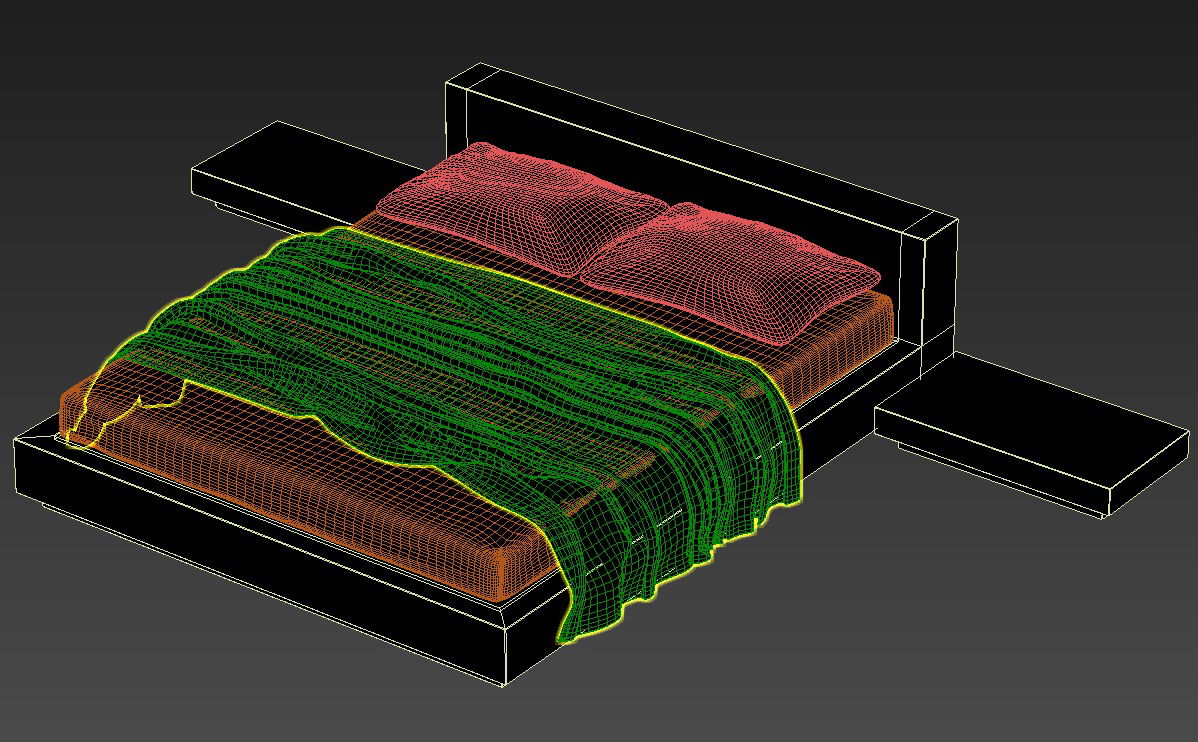 3D Low Height Double Bed Side Lamp Table MAX File