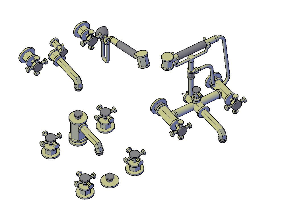 3D Model Of Wall Mixer For Mixing Hot And Cold Water Tap DWG File