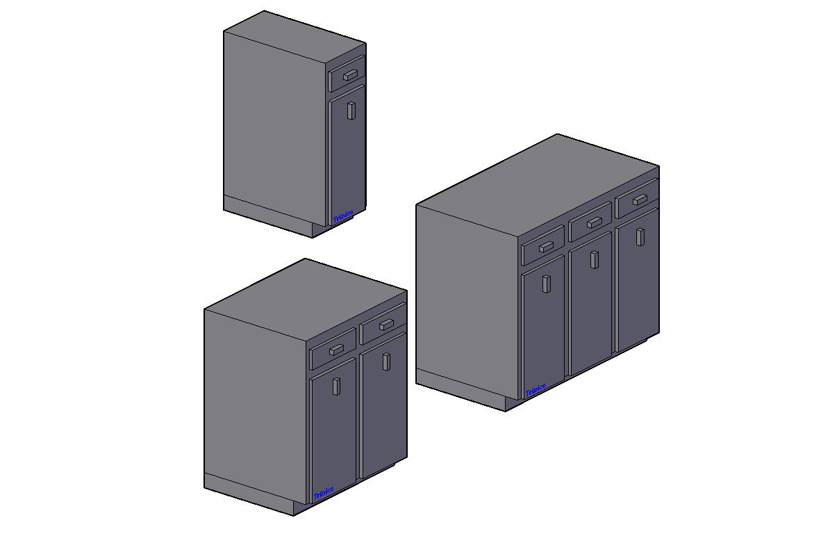 3D Model Of Wooden Drawer And Cupboard Isometric Elevation Design