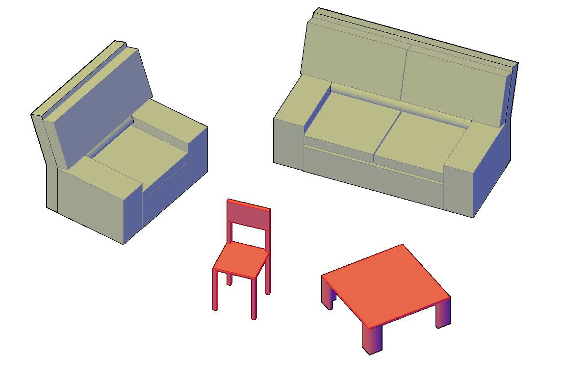 3D Model One And Two Seater Simple Sofa Design AutoCAD File