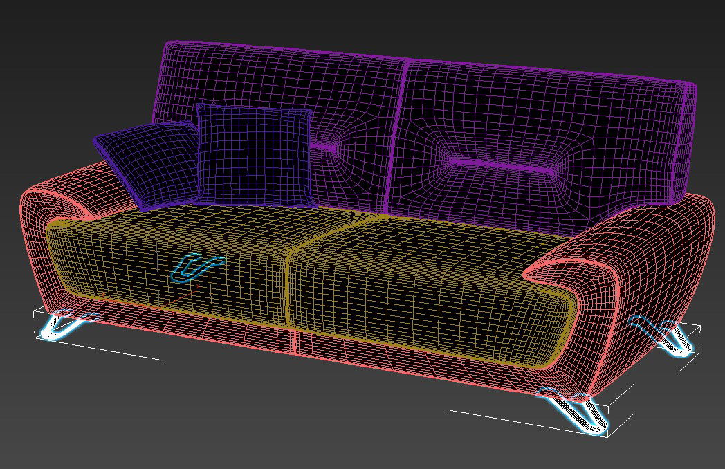 3D Model Two Seater Sofa With Heavy Handrest Rendered Drawing