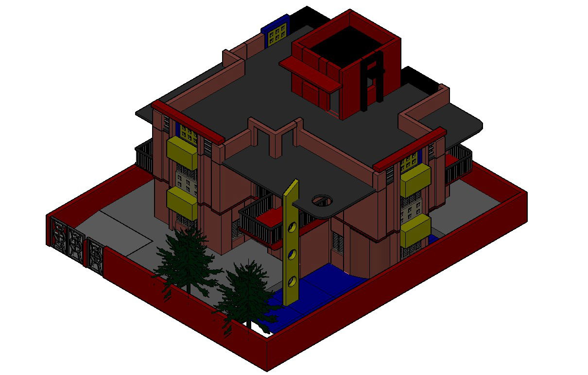 3D Modern Bungalow Elevation Design AutoCAD File