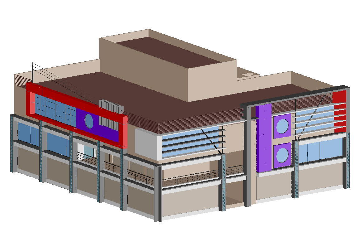 3D Modern Commercial Building Isometric Elevation Design AutoCAD File
