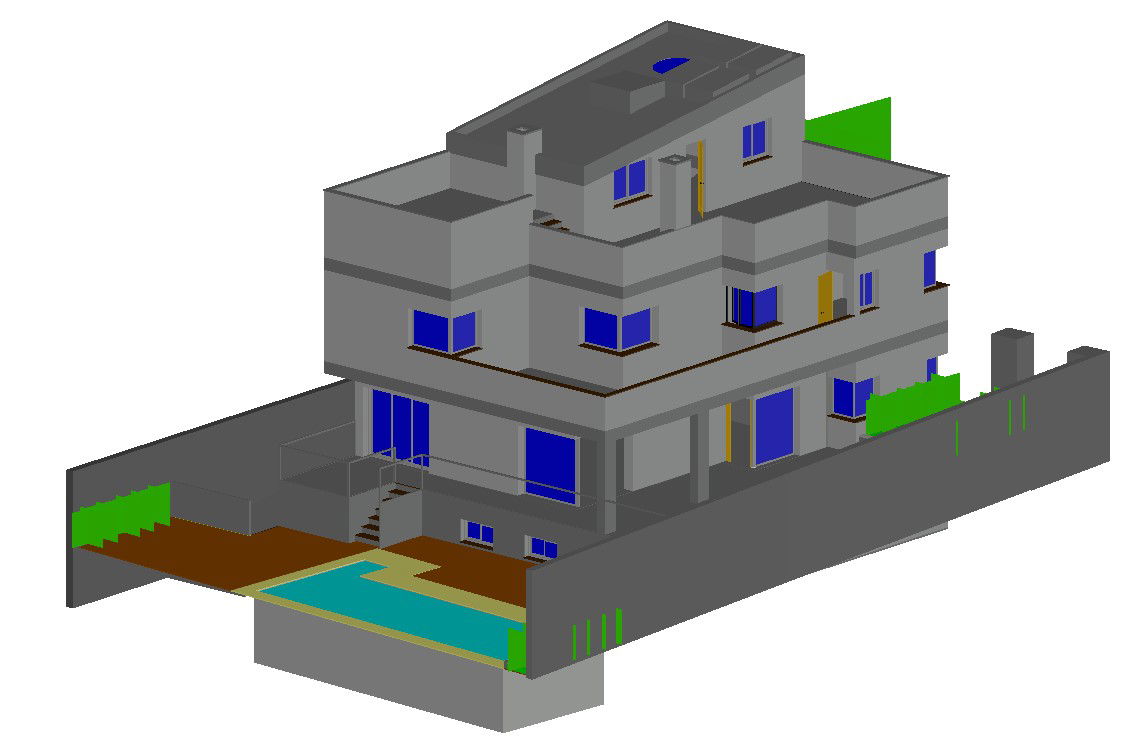 3D Modern House In DWG File