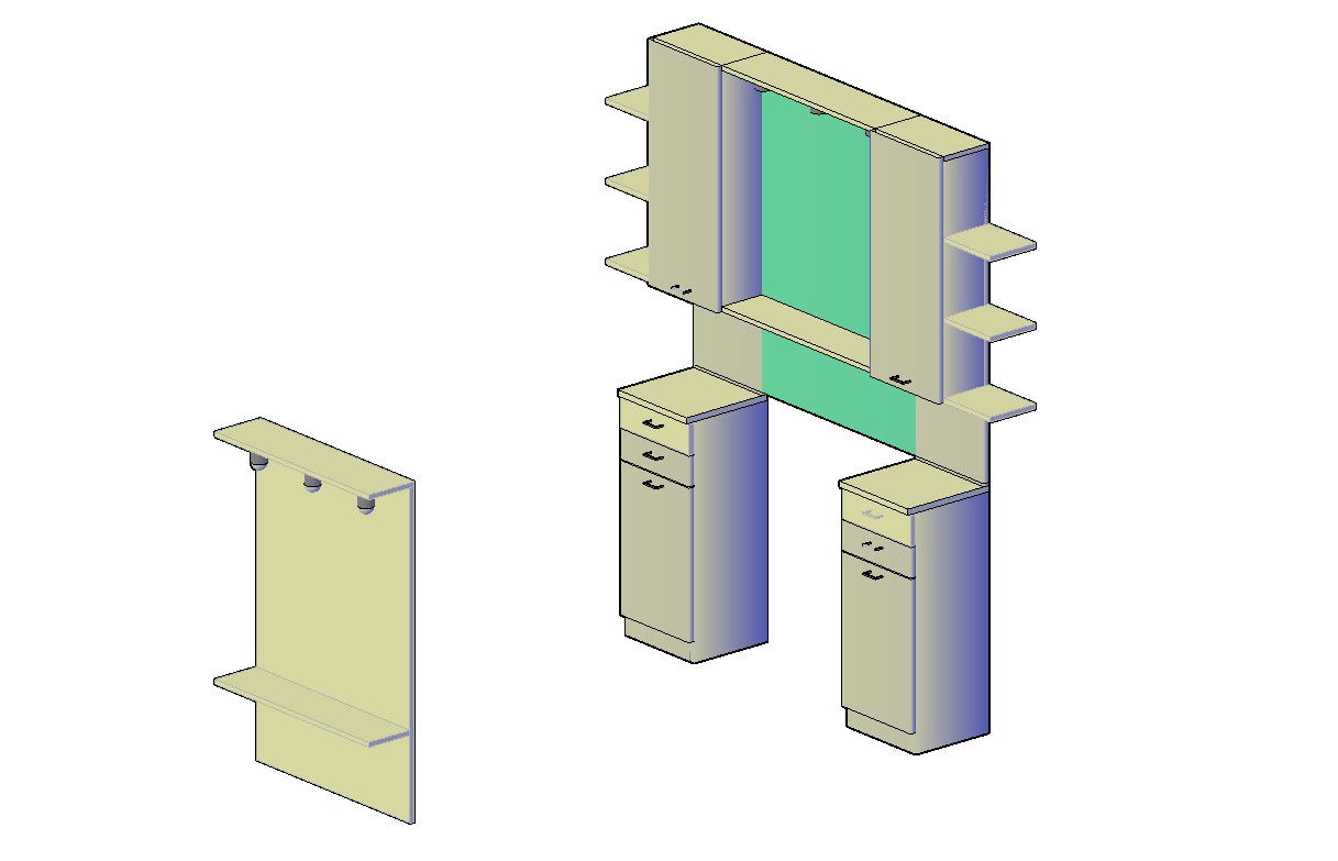 3D Of Wooden Cabinet Design With Wall Simple Paneling AutoCAD File