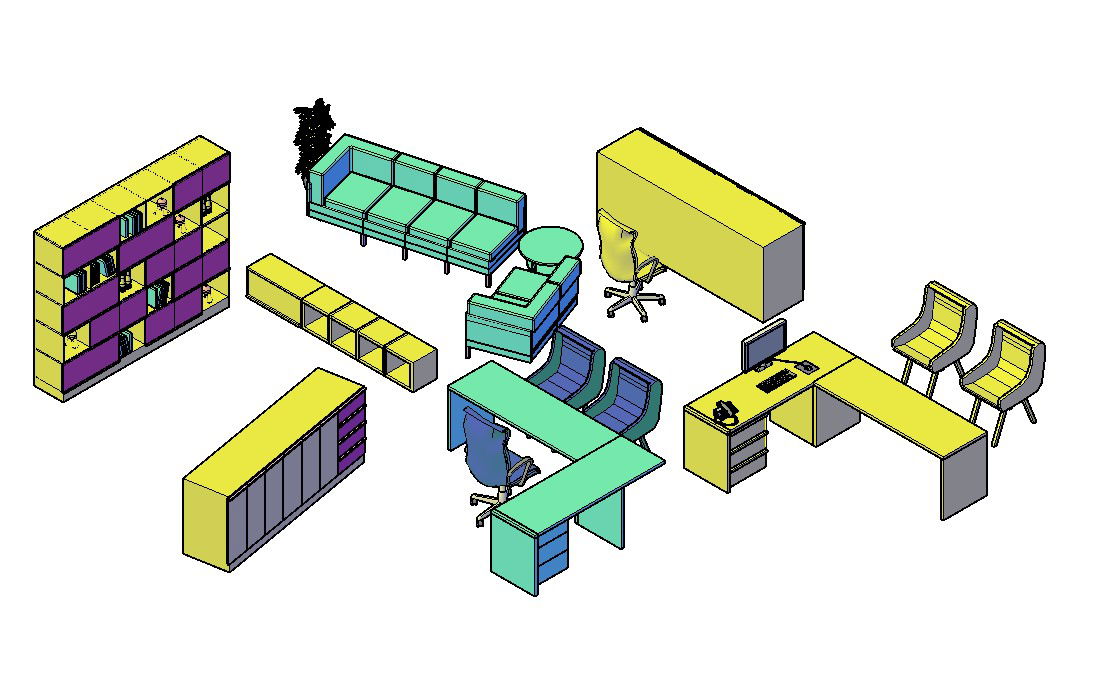 3D Office Furniture Blocks