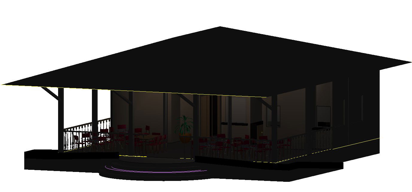 3D Restaurant Layout with Seating and Kitchen in CAD DWG File
