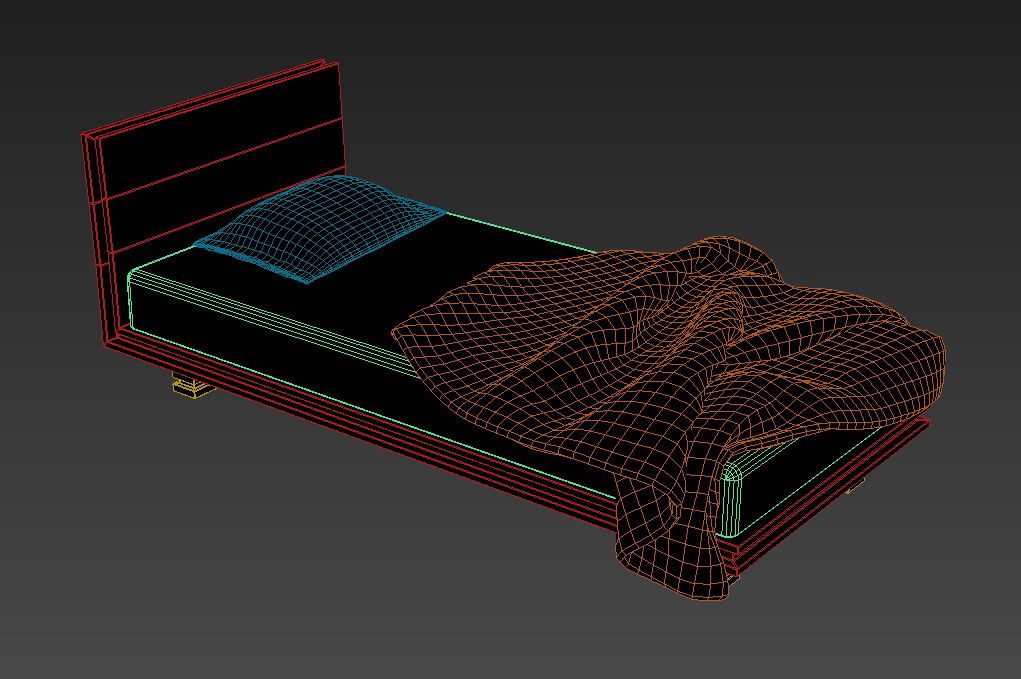 3D Simple Low Height Single Bed With Backrest MAX File