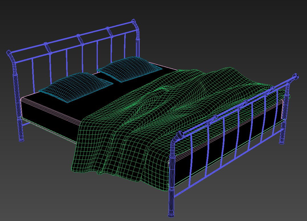 3D Steel Double Bed Furniture Model for Modern Bedroom Interior