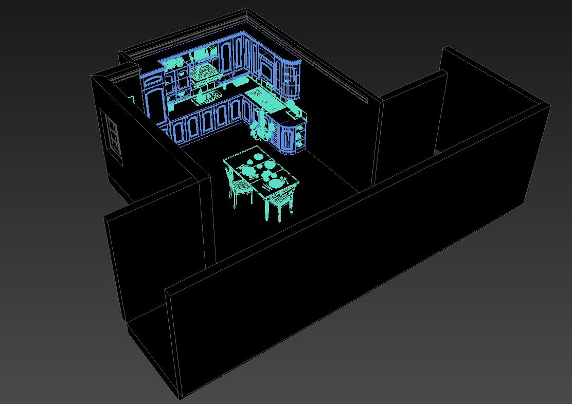 3D View Of Kitchen With Furniture Design 3D MAX File Free