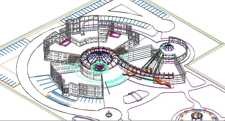 3D View of Islamic Center Architecture Layout dwg file