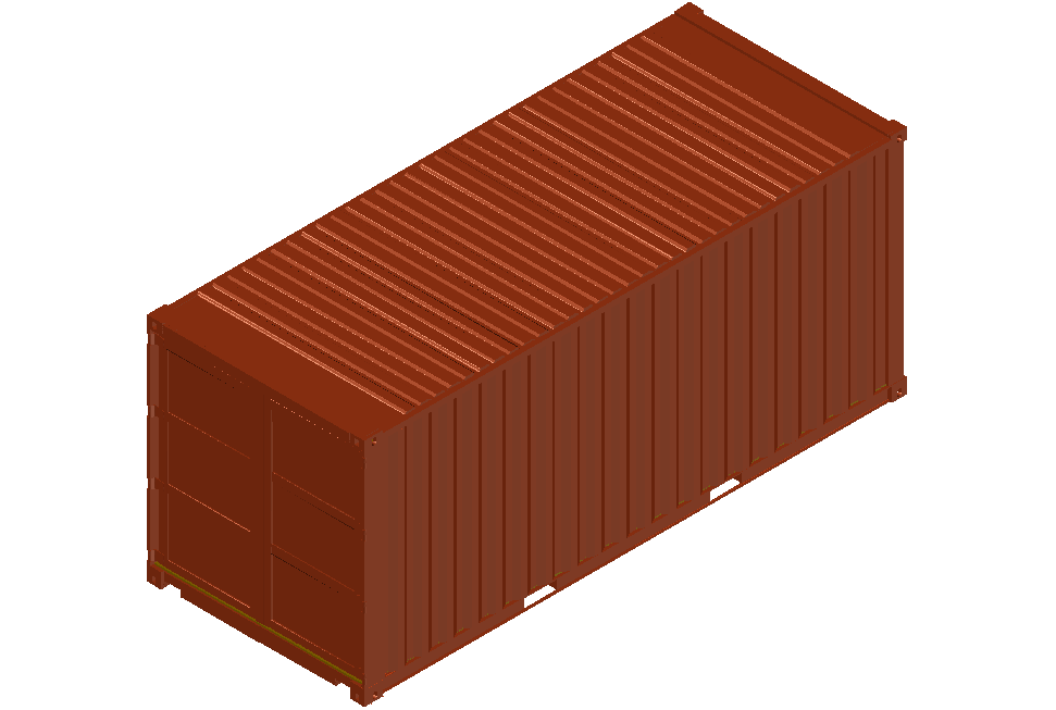 3D container of 20 feet with metallic structure view dwg file