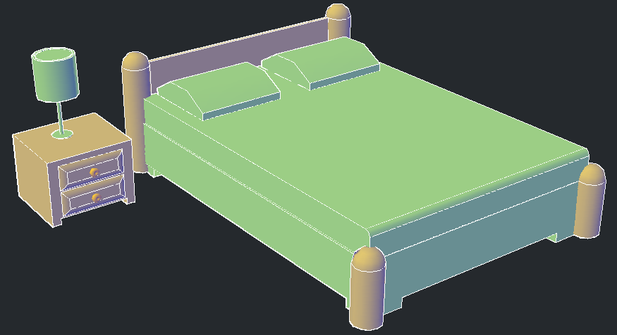 3D drawing of bed in AutoCAD 