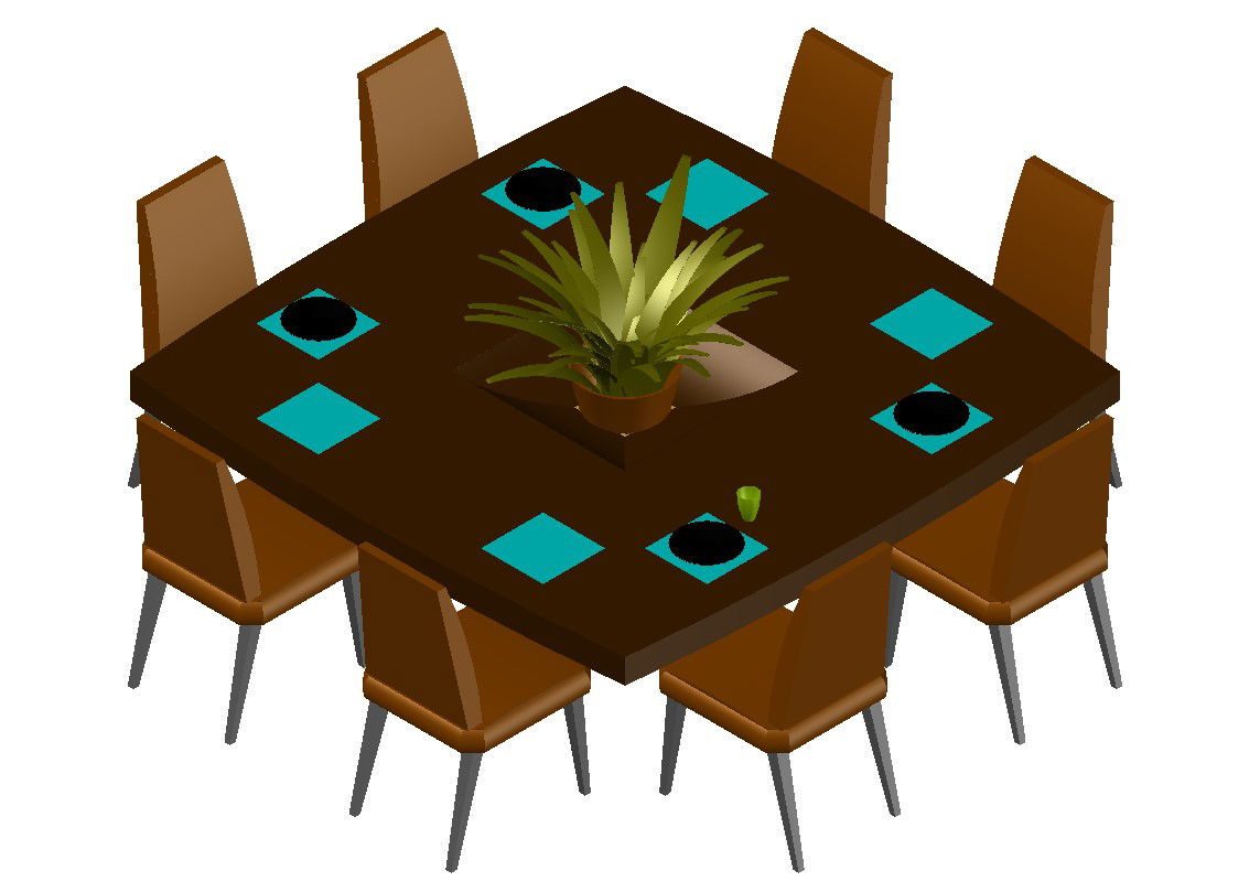 3D drawing of dining table in dwg file