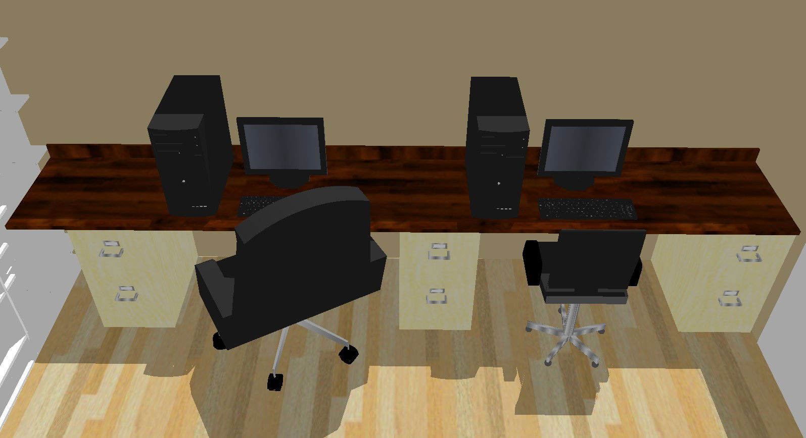 3D drawing of office desk in sketchup