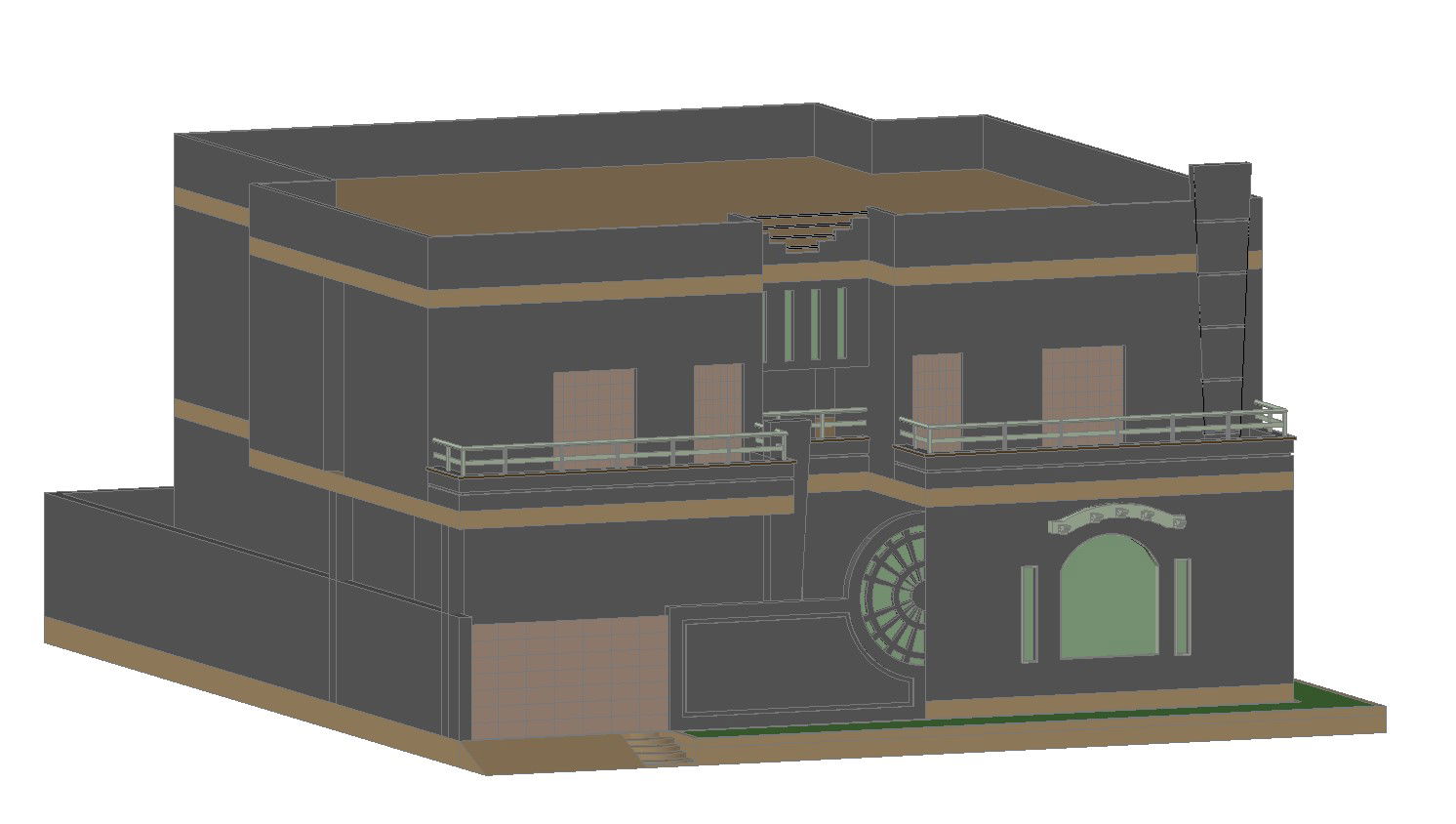 3D drawing of residential bungalow in dwg file