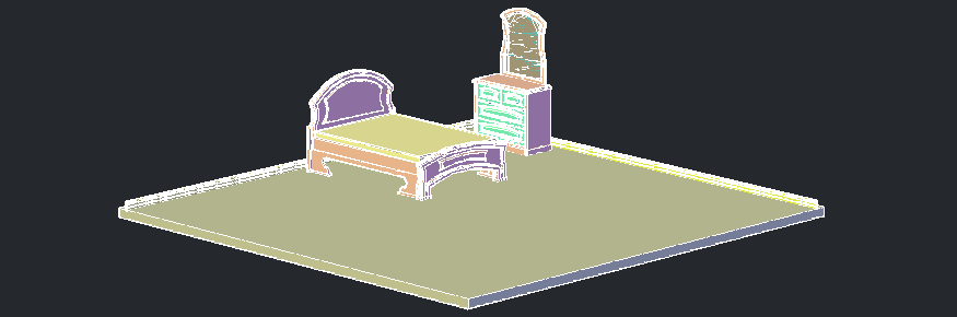 3D drawing of the double bed in dwg file