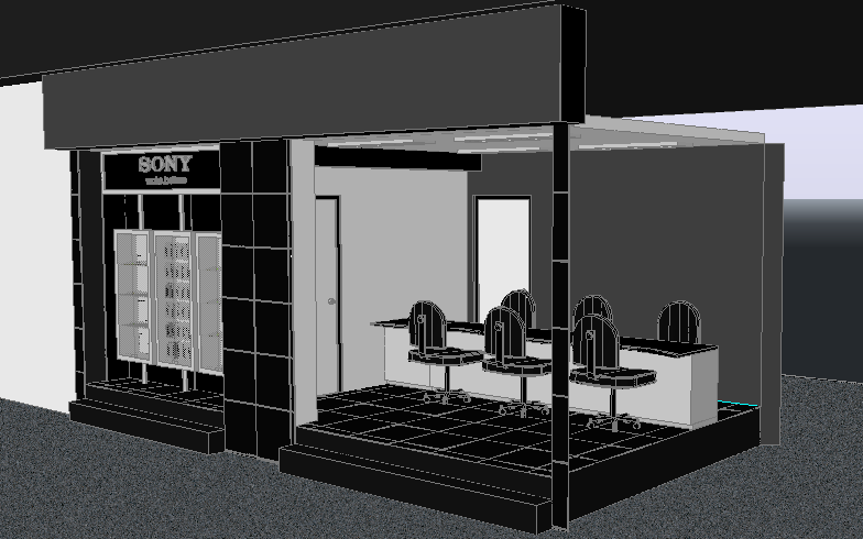 3D view of Sony shopping center dwg file