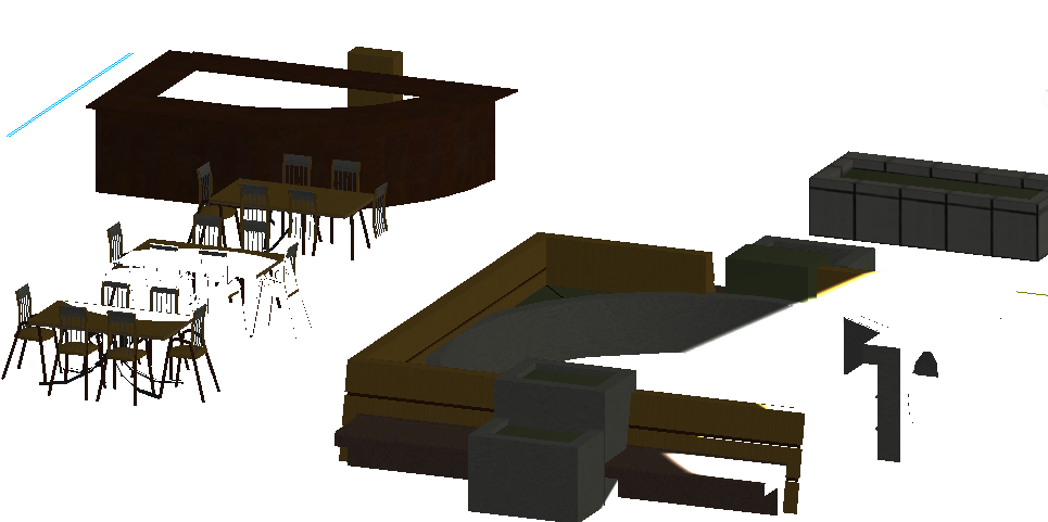 3D view of a restaurant living room 