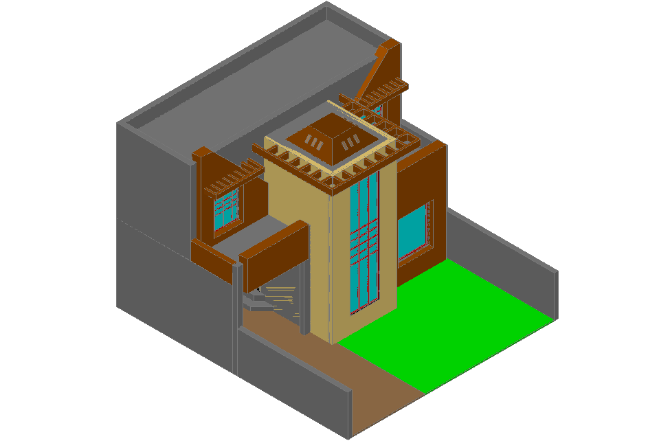 3D view of bungalows design dwg file