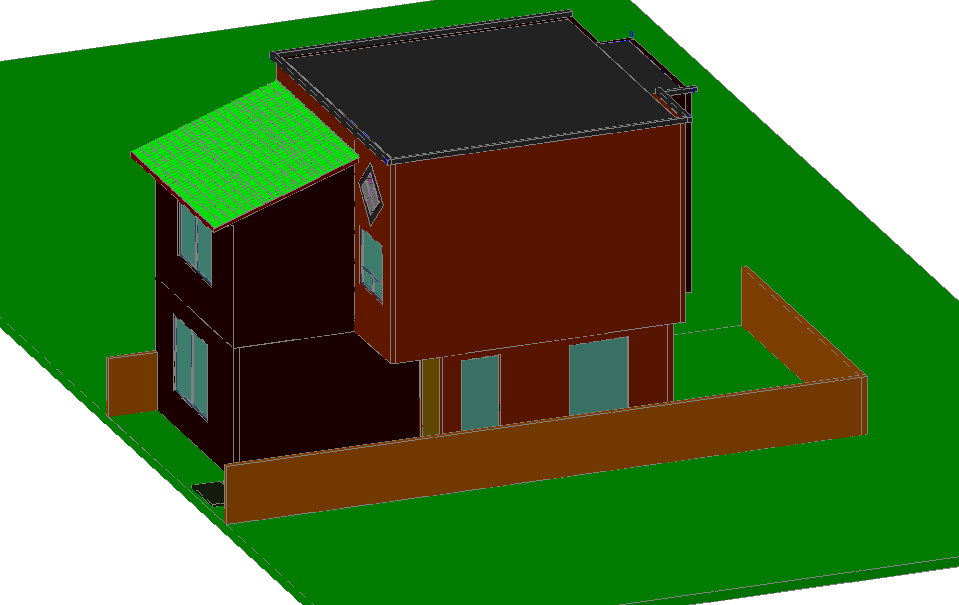 3D view of bungalows dwg file