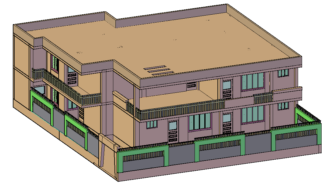 3D view of house with architectural view dwg file