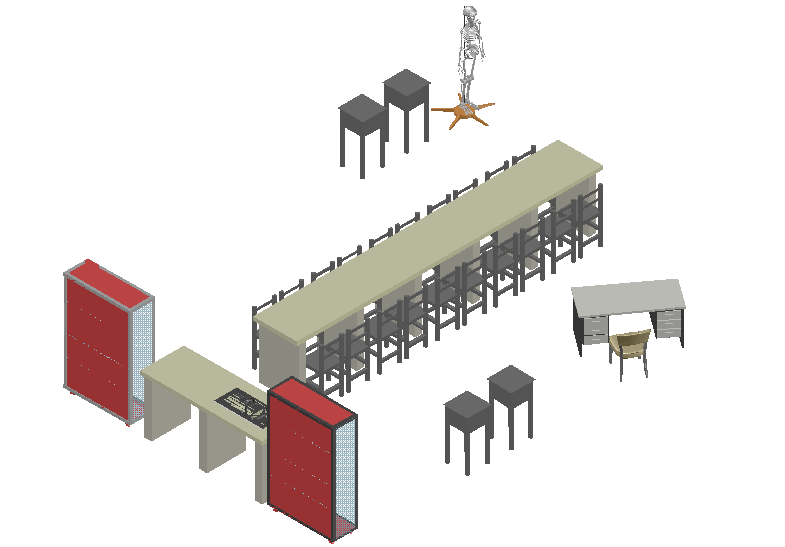 3D Lab Furniture View with Human Body in DWG Format