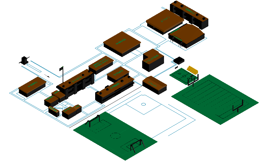 3D view of school building dwg file