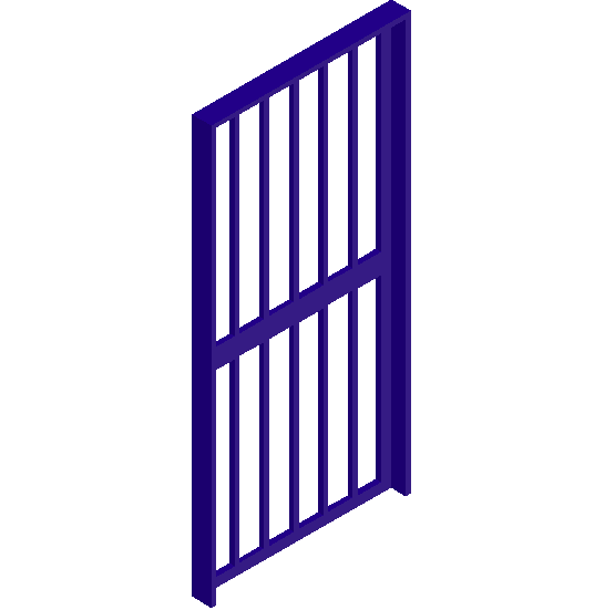 3D view of single door design view with rectangular bar view dwg file